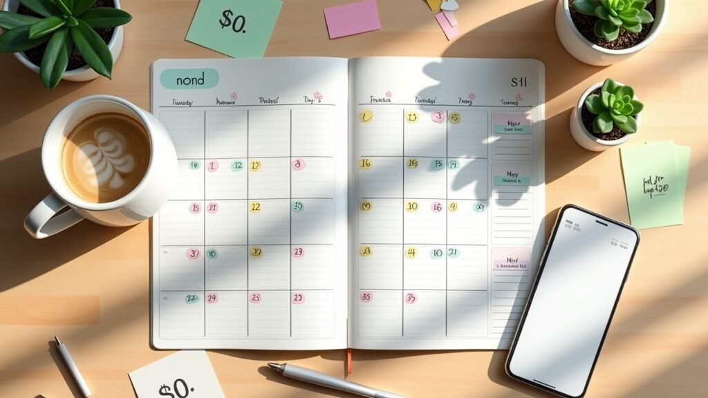 Budget calendar with free activities